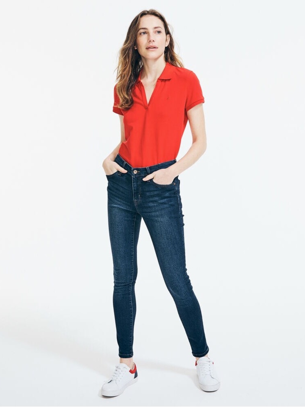 New with tag Nautica women's split-neck polo shirt size L red